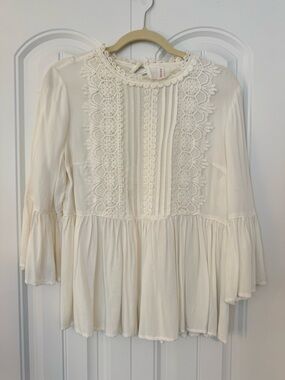 Xhilaration Cream Lace-Trim Peasant Tunic Size Large NEW WITHOUT TAGS